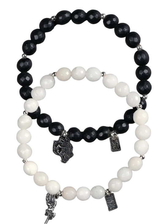 Darc Sport Other - Darc Sport Black & White Beaded Bracelet Set with Silver Charms